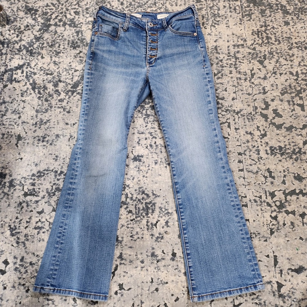 Pilcro and the Letterpress Anthropologie High Rise Flare Jeans Button Fly Sz 27